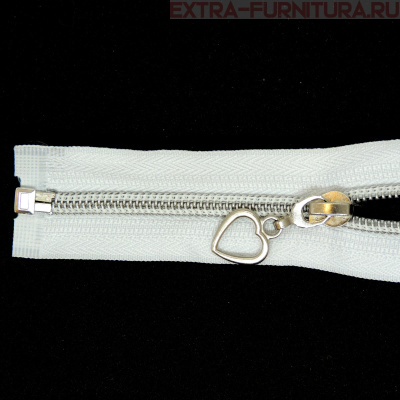 Молния спираль декор Т5 60см цв.белый/серебро (сердце)